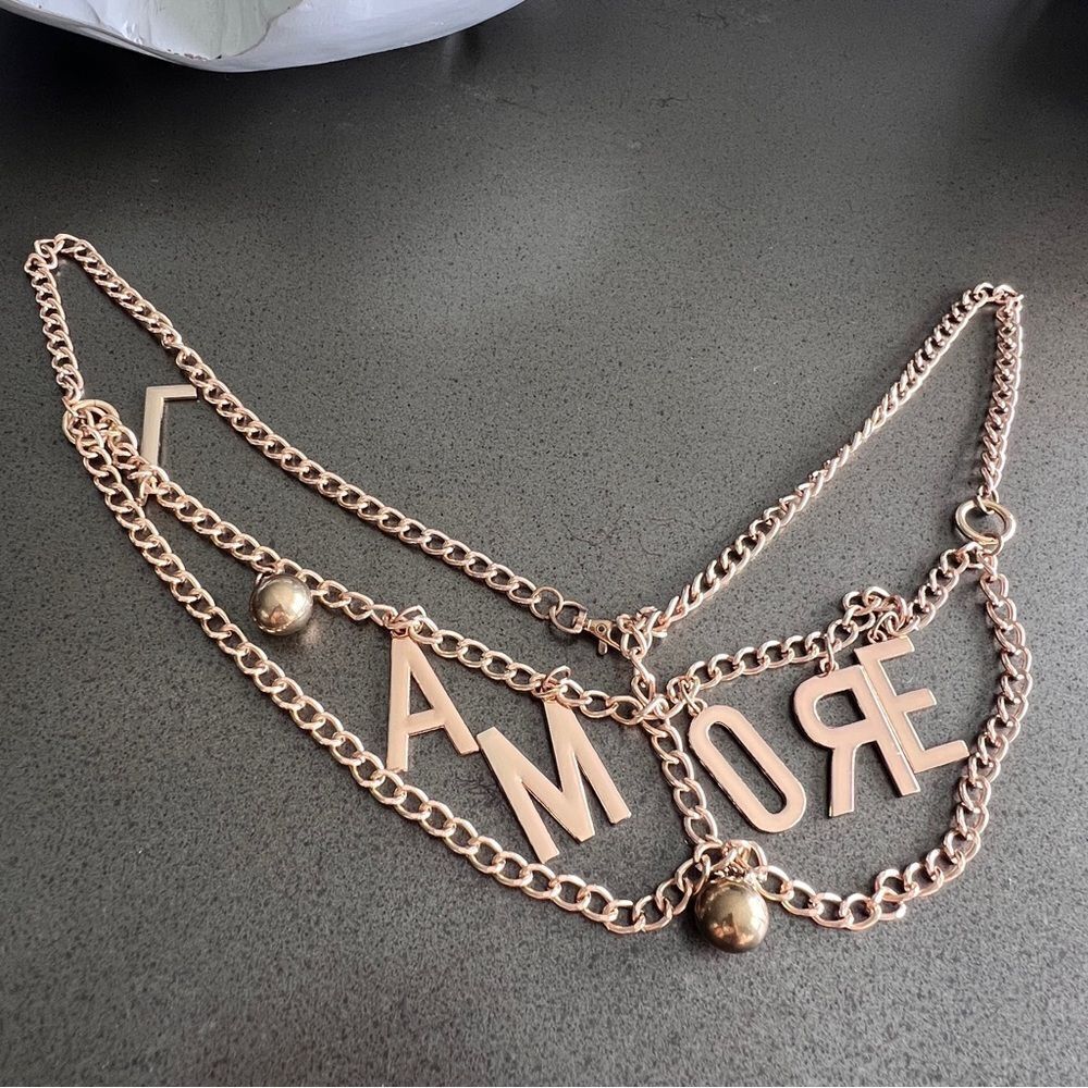 Gold-Tone AMORE Chain Letter Belt Adjustable Chic Accessories